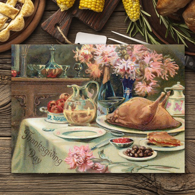 Vintage Thanksgiving Feast Holiday Postcard (Creator Uploaded)