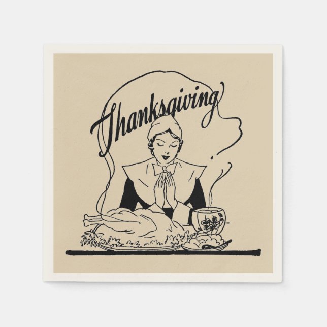 Vintage Thanksgiving Grace Beige Paper Napkin (Front)