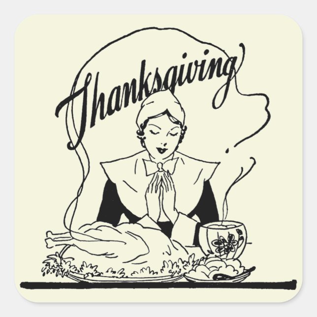 Vintage Thanksgiving Grace Beige Square Sticker (Front)