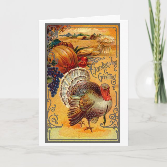 Vintage Thanksgiving Greeting Holiday Card (Front)