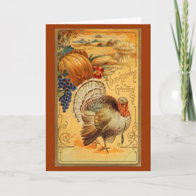 Vintage Thanksgiving Greeting Holiday Card (Front)