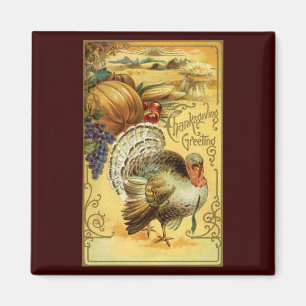 Vintage Thanksgiving Greeting with a Turkey Magnet