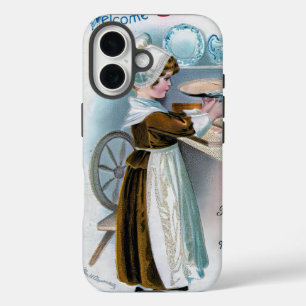 Vintage Thanksgiving Greeting with Pilgrim Girl Ba iPhone 16 Case