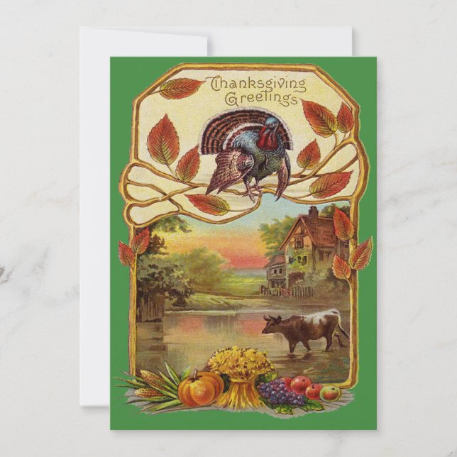 Vintage Thanksgiving Greetings, Autumn, ZSSG Holiday Card (Front)