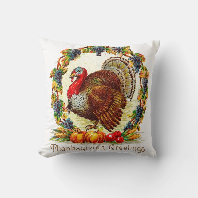 Vintage Thanksgiving Greetings Cushion (Front)