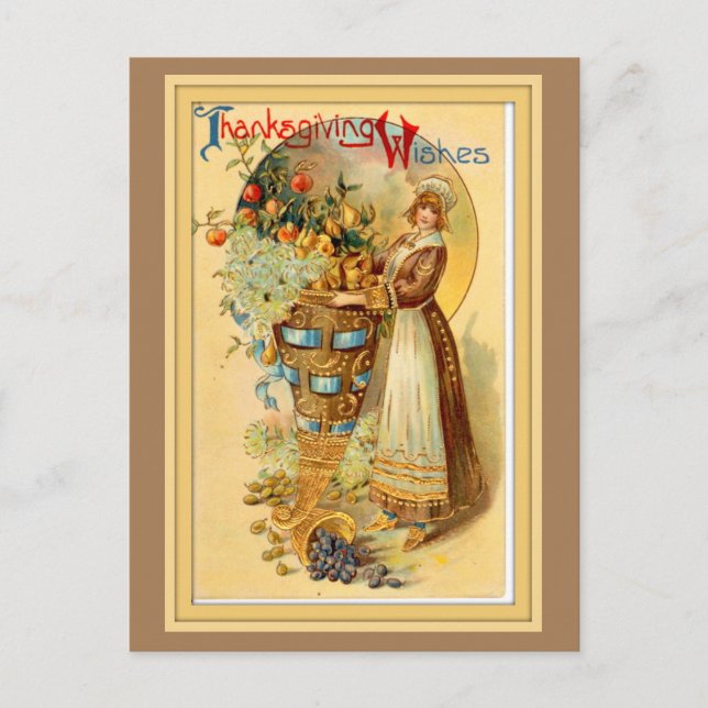 Vintage Thanksgiving Greetings  Holiday Postcard (Front)