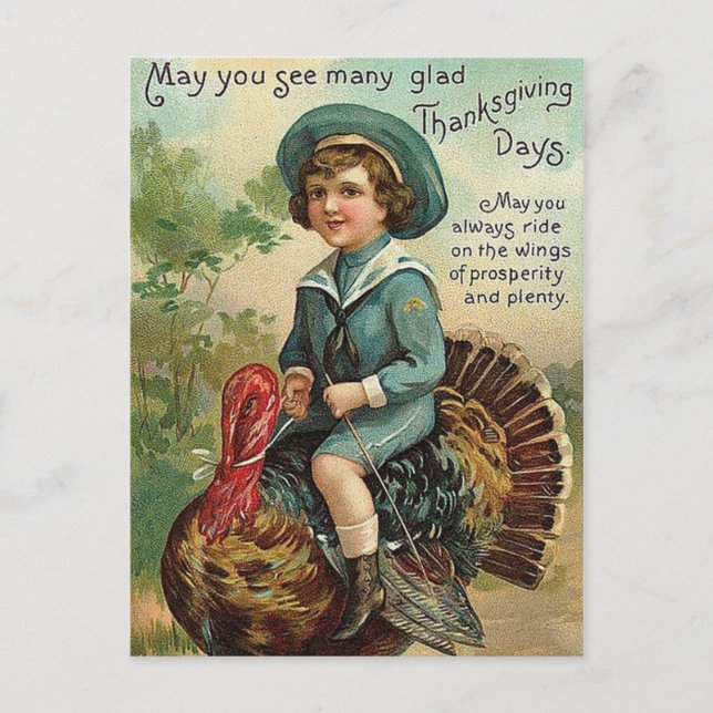 Vintage Thanksgiving Greetings Holiday Postcard (Front)