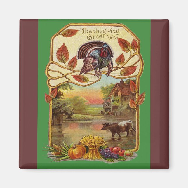 Vintage Thanksgiving Greetings Magnet (Front)