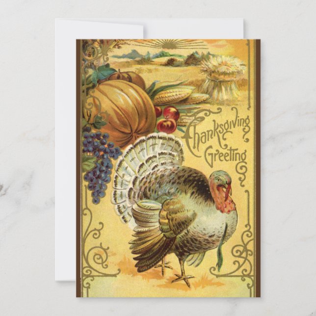 Vintage Thanksgiving Greetings with Turkey Invitation (Front)