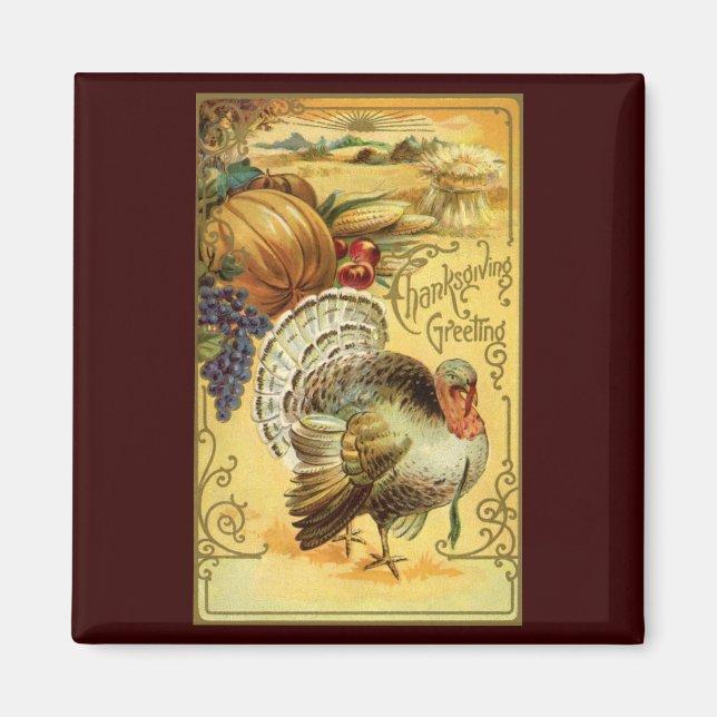 Vintage Thanksgiving Greetings with Turkey Magnet (Front)
