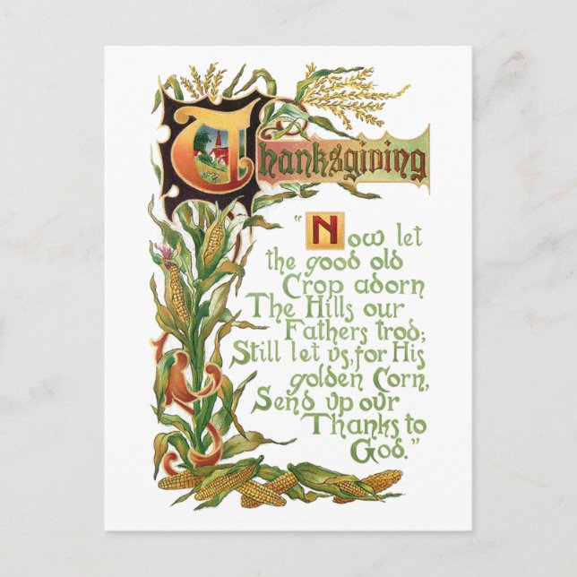 Vintage Thanksgiving Harvest Blessing Holiday Postcard (Front)