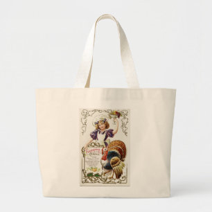 Vintage Thanksgiving Menu and Girl Jumbo Tote