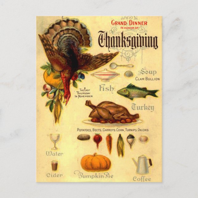 vintage thanksgiving menu postcard (Front)