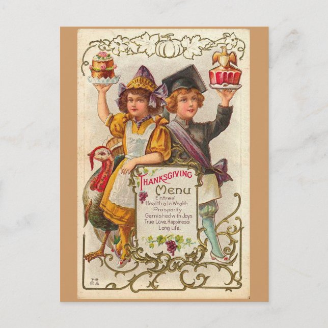 Vintage Thanksgiving Menu Postcard (Front)