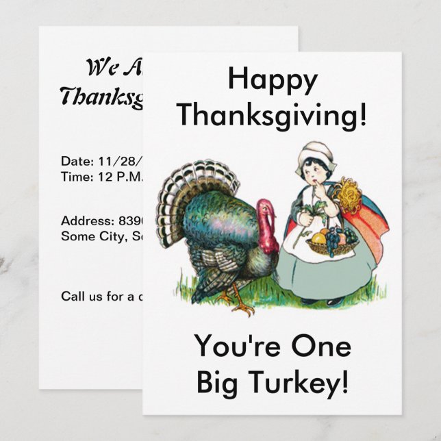 Vintage Thanksgiving One Big Turkey Dinner, ZPR Invitation (Front/Back)