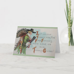 Vintage Thanksgiving Pilgrim and Turkey Card
