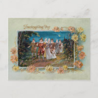 Vintage Thanksgiving Pilgrims in Moonlight