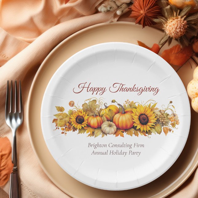 Vintage Thanksgiving Pumpkins Custom Company Party Paper Plate (Creator Uploaded)