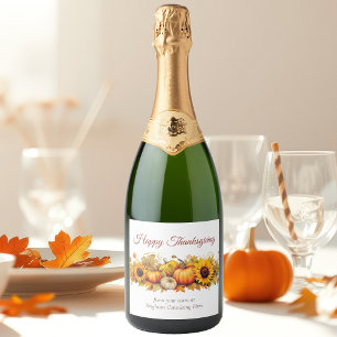 Vintage Thanksgiving Pumpkins Custom Company Party Sparkling Wine Label