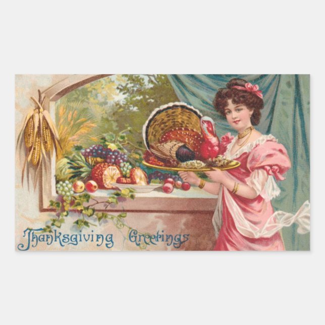 Vintage Thanksgiving Rectangular Sticker (Front)