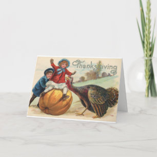 Vintage Thanksgiving Scene. Holiday Card