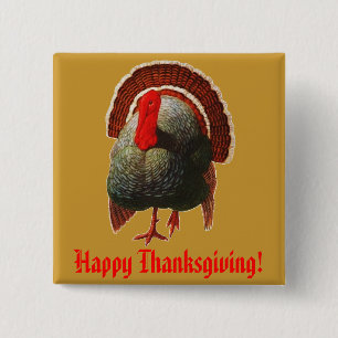 Vintage Thanksgiving Turkey 15 Cm Square Badge