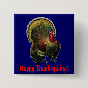 Vintage Thanksgiving Turkey 15 Cm Square Badge