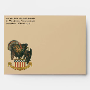Vintage Thanksgiving Turkey and Eagle with Flag Envelopes