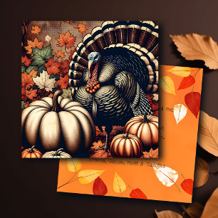 Vintage Thanksgiving Turkey and Pumpkins Card
