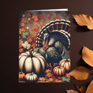 Vintage Thanksgiving Turkey and Pumpkins Card