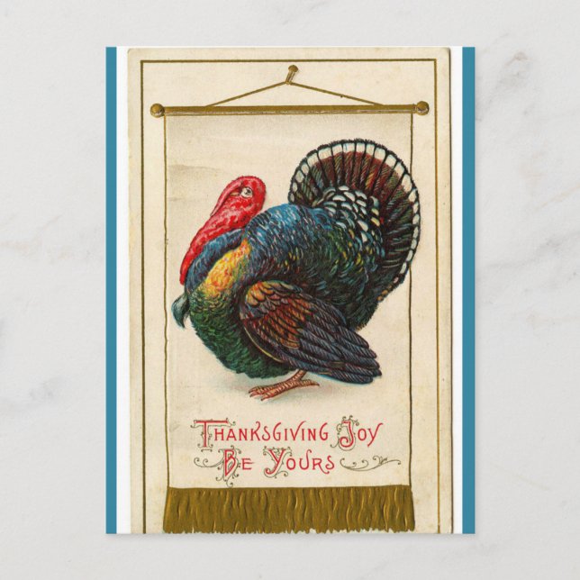 Vintage Thanksgiving Turkey Banner Postcard (Front)