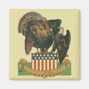 Vintage Thanksgiving Turkey, Eagle, Amercan Flag Magnet