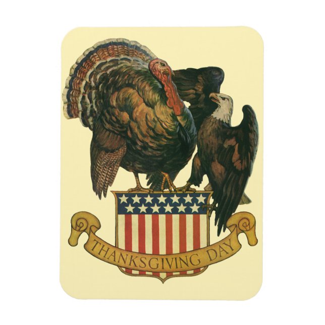 Vintage Thanksgiving Turkey, Eagle, American Flag Magnet (Vertical)
