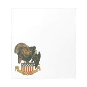 Vintage Thanksgiving Turkey, Eagle, American Flag Notepad