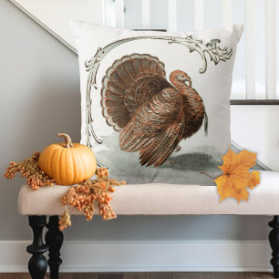 Vintage Thanksgiving Turkey Illustration Cushion