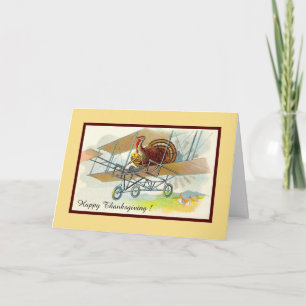 Vintage thanksgiving turkey in aeroplane holiday card