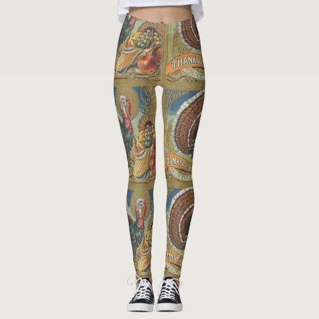Vintage Thanksgiving Turkey Leggings (Front)