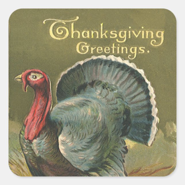Vintage Thanksgiving, Turkey on the Farm Square Sticker (Front)