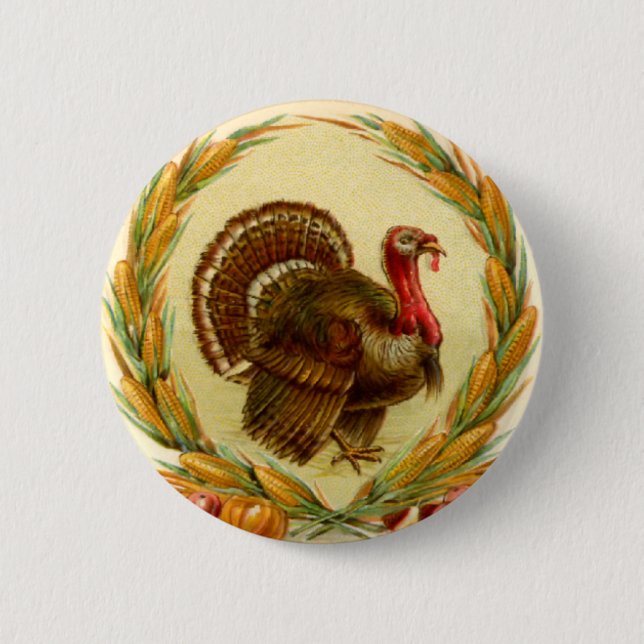 Vintage Thanksgiving Turkey Round Button (Front)