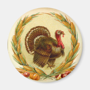 Vintage Thanksgiving Turkey Round Magnet