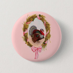 Vintage Thanksgiving Turkey Wreath 6 Cm Round Badge