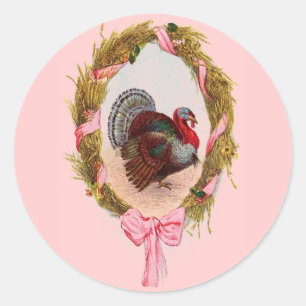 Vintage Thanksgiving Turkey Wreath Classic Round Sticker
