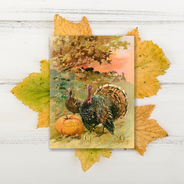 Vintage Thanksgiving Turkeys and Pumpkin Holiday Postcard (Creator Uploaded)