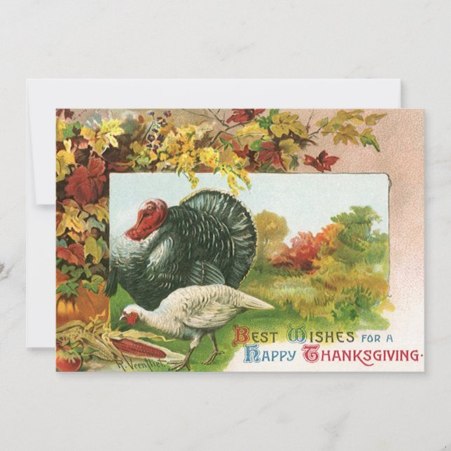 Vintage Thanksgiving, Wild Turkeys Autumn Colours Invitation (Front)