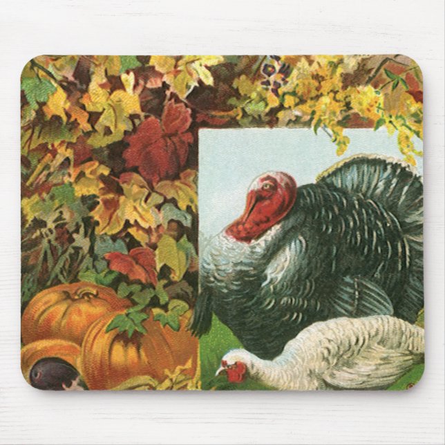 Vintage Thanksgiving, Wild Turkeys Autumn Colours Mouse Pad (Front)