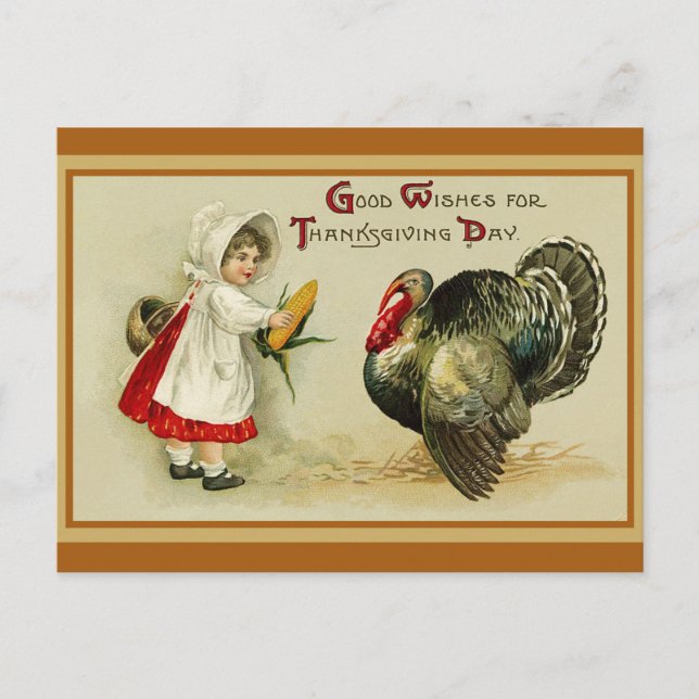 Vintage Thanksgiving Wishes Turkey Postcard (Front)