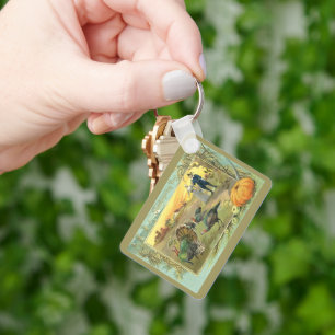 Vintage Thanksgiving with Turkeys and Pilgrims Key Ring