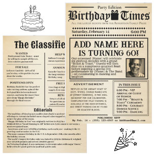 Vintage “The Birthday Times” Newspaper Invitation