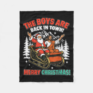 Vintage The Boys Are Back In Town Christmas Santa  Fleece Blanket