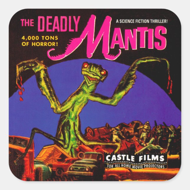 Vintage "The Deadly Mantis" Film Box Square Sticker (Front)